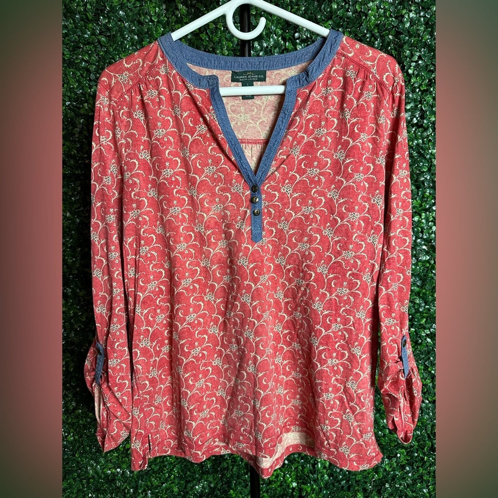 Women’s LRL Lauren Jeans Co. Ralph Lauren Large V-Neck Red Blouse